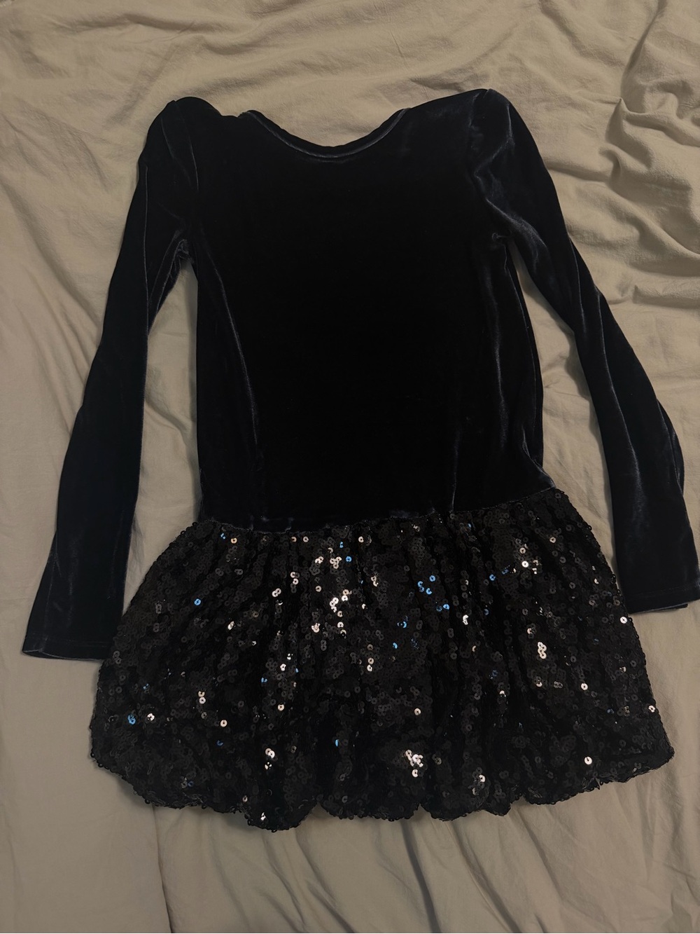 Kids Black Velvet Sequin Skirt Costume Dress